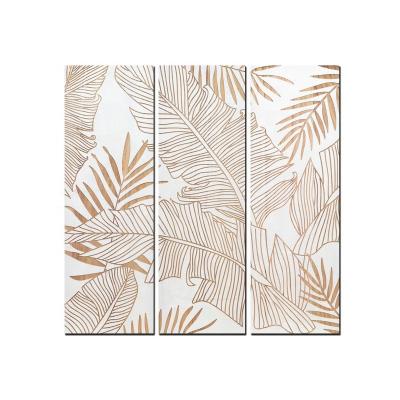 China Modern Tropical Plants Design Carving Wood Flower Modern Printed Wall Art Painting for sale