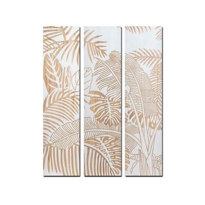 China Art Modern Natural Tropical Plants Leaves Wall Art Carving Wooden Panel for sale