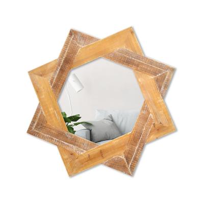 China Unique Minimalist Wholesale Handmade Wooden Mirrors Wall Hanging Home Decor for sale