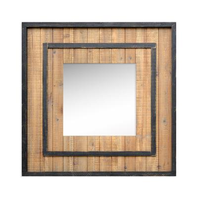 China Hot Selling Minimalist Antique Farmhouse Rectangle Wooden Wall Mirror Decorative For Wall for sale