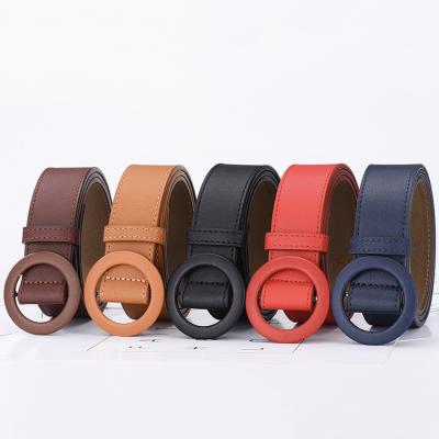 China New PU ALLOY Buckle Belt Women Solid Color Round Wide Belt Female Belt for sale