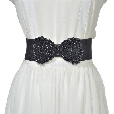 China Bow-knot Decorative Snap Buckle Pearl Elastic Corset Belts Decoration Dress for sale