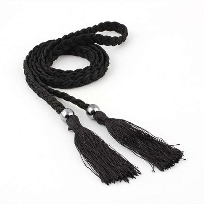 China Casual Trendy Handmade Tassel Braided Belt, Long Adjustable Braided String Belt for Women for sale