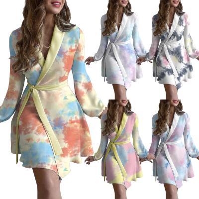 China Autumn New Arrival Women Long Sleeve Breathable Lapel Tie Dye Kimono Robe Breathable Robe For Wholesale for sale