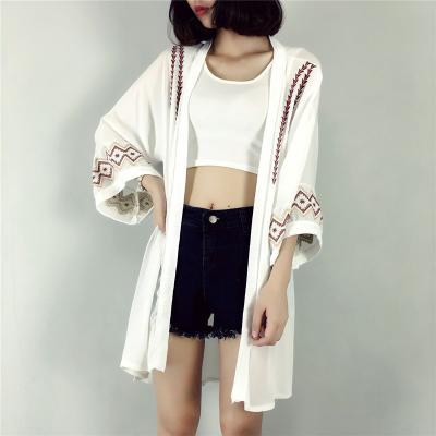 China Wholesale Breathable Breathable Women's White 3/4 Sleeve Beach Cover Up Cotton Kimono For Summer for sale