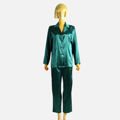 China Wholesale QUICK DRY Women's Long Sleeve Silk Satin Loose Green Pajamas Set For Autumn for sale