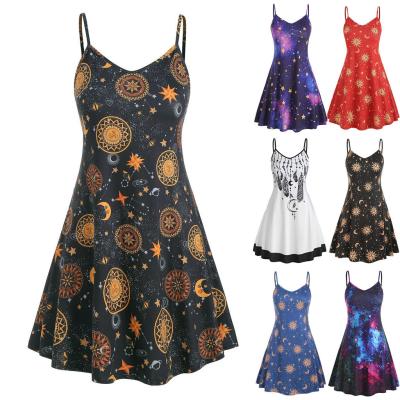 China Custom Women's Printed V-Neckline Cami Midi Dress For Summer Casual Anti-wrinkle Anti-Wrinkle Dress for sale