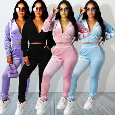 China Wholesale Custom Women Soild Color Zipper Breathable Velor Tracksuit For Spring for sale