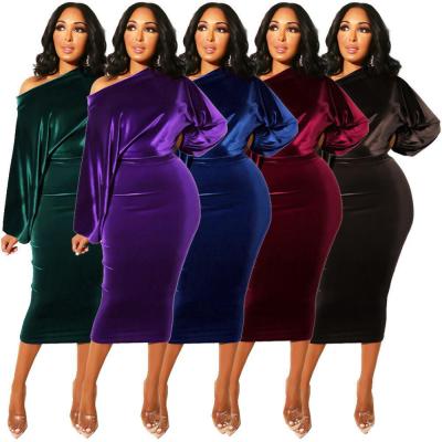 China Wholesale Hot Selling Women's Anti-Wrinkle Anti-Wrinkle One Shoulder Evening Prom Party Club Velvet Dress For Autumn for sale