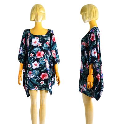 China 2021 New Arrival Breathable Beach Dress Cover Up Poncho Tropical Flower Print Blouse Women Tops for sale