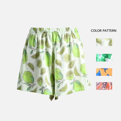 China Wholesale custom silk pajamas shorts QUICK DRY fruit print QUICK DRY plus size women green pants for summer for sale