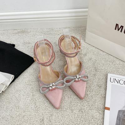 China Others New Summer Women's Shoes Rhinestone Stiletto Pointed Toe Satin High Toe Heeled Sandals for sale