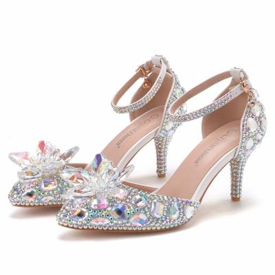 China Other White High Heels Rhinestone Toe Sandals Pointed Toe Sandals Large Size High Heel Stilettos for sale