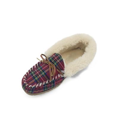 China Anti-slip most popular plaid women bow indoor shoes lightweight classic suede ladies lace up slippers for sale