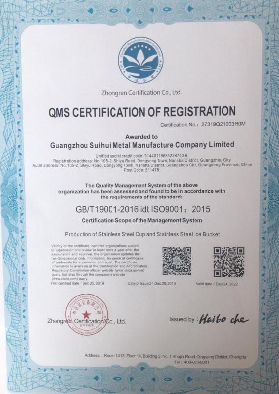 ISO9001 - Guangzhou Suihui Metal Manufacture Company Limited