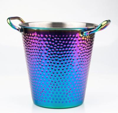 China Sustainable Single Wall Hammered Bucket 3L Stainless Steel Ice Bucket With Handle Branded Outdoor Buckets for sale