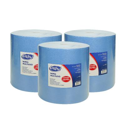 China 55% Sustainable Wood Pulp 45% Polyester Blue Industrial Paper Towel Roll For Cleaning Car, Workshop General Purpose for sale