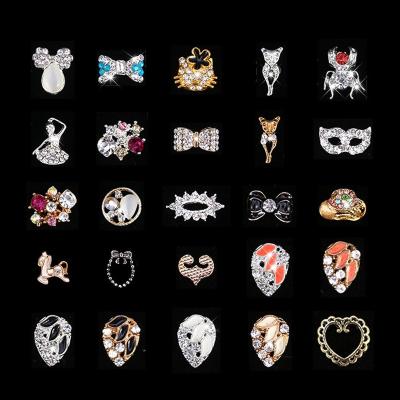 China Wholesale 40 Designs Nail Art Beauty DIY IMAGNAIL Gold Silver Heart Flower Crystal Shining Rhinestone Designer Metal Nail Charms for sale