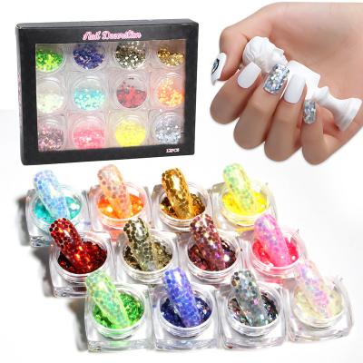 China Nail Art Decoration IMAGNAIL OEM Packaging 12pcs Laser Holographic Rainbow Dot Nail Glitter Sequins for sale