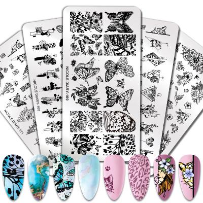 China Nail Art Design NICOLE DIARY Butterfly Series Flowers Stainless Steel Nail Art Stamping Plates for sale