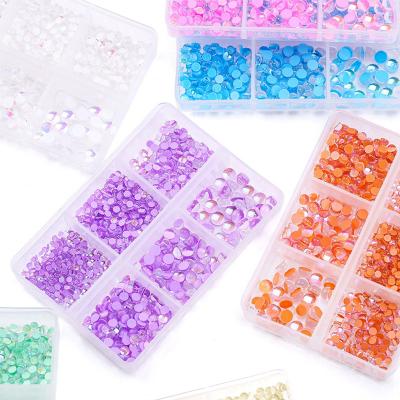 China New 6 Flat Back Rhinestones Jelly Nail Crystals Mix Size Half Round Mocha Rainbow Box Back Grids IMAGNAIL for sale