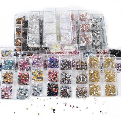 China IMAGNAIL Flat Back 22 Colors 6 Grids Mix Size Flat Back Colored ab Crystal Rhinestones For Nail Design In Box for sale