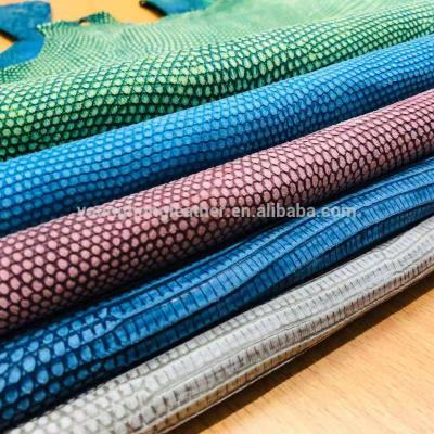 China New viable nubuck finish colorful lizard skin leather for tote bag for sale