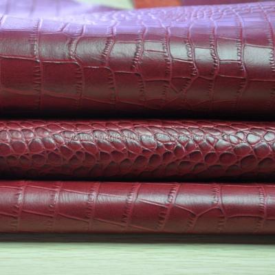 China New Viable Burgundy Color Nile Crocodile Skin Pattern Cow Grain Skin Leather For Shoes for sale