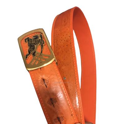 China Fashion.Casual new collection luxury orange color ladies leather belts real sturgeon skin with good quality metals for sale