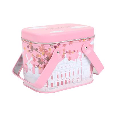 China Recyclable Tinplate Candy Gift Box Pink Tea Packaging Cookie Tin Can for sale