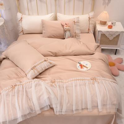 China 2021 new brand polyester quilt cover lace edge comforter protective sheet soft child home duvet cover for sale