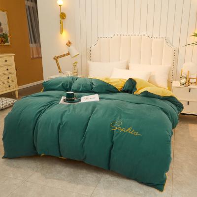 China Solid color bedroom bedding set king size comforter cover pillowcase bed sheet luxury viable comforter cover bedding for sale