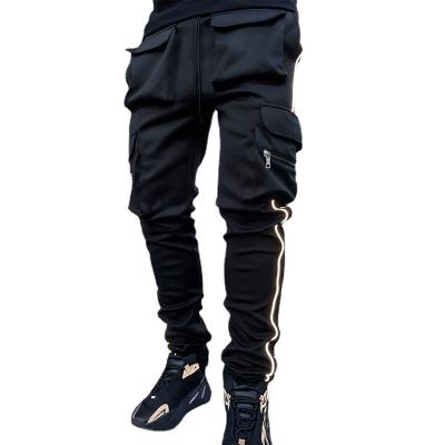 China Wholesale White Anti-pilling Stripe Cargo Pants Men Reflective Joggers Track Pants Mens for sale