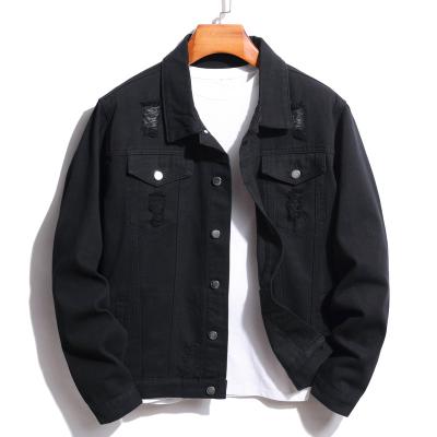 China Antibacterial black denim jacket for men's wear in the fall and winter of 2023, the new perforated craft men's jackets for sale