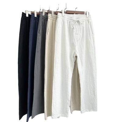 China Anti-wrinkle pants men's summer cotton canvas men's casual pants white loose straight leg men's pants for sale