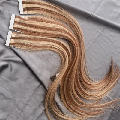 China Big Stock Good Quality 100% Human Remy Human Double Drawn Tape Hair Extensions Silky Straight Wave Virgin Hair for sale