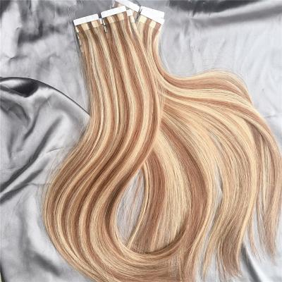 China Straight Pulled Humano Cabelo Extensiones Remy Full Cuticle Super Double Wave Silky Straight Hair Tape In Hair Extensions for sale