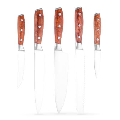 China Viable Hot Selling 5pcs Stainless Steel Classic Wooden Handle Kitchen Knife Set For Home Kitchen for sale