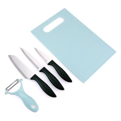 China Viable Top Selling Amazon Plastic Handle Fruit Knife With Cutting Board Peeler Set Camping Kitchen Knife Set for sale