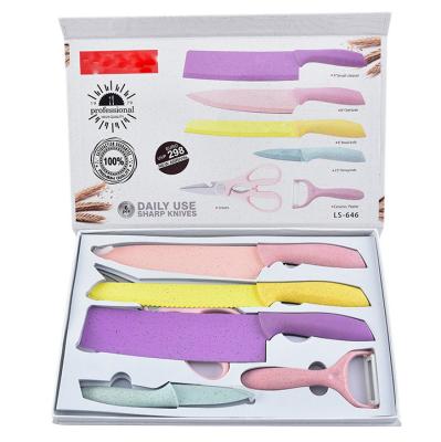 China Kitchen Accessories Colorful 6 Pcs Knife Stocked Stainless Steel Kitchen Knife Set Set for sale