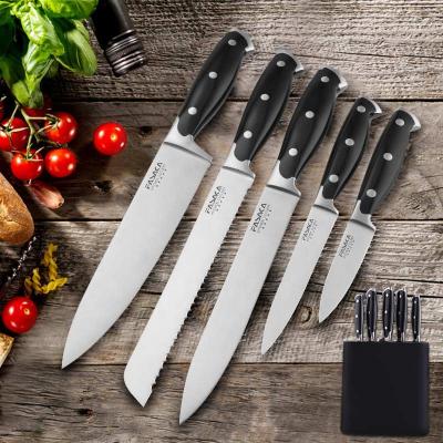 China Viable 5pcs Good Quality Stainless Steel Chef Knives Set with Kitchen Knife Block for sale