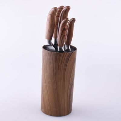 China 5 Pcs Stocked Wooden Stainless Steel Handle PP Block Kitchen Knife Set for sale