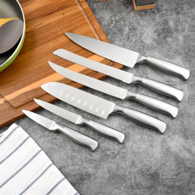 China Full Cavity 6pcs Stainless Steel Handle Durable Stainless Steel Kitchen Knife Set For Home Kitchen for sale