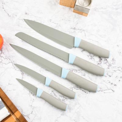 China Customized Viable Color 5pcs Non-stick Kitchen Knife PP+TPR Handle Stainless Steel Kitchen Knife Set For Cooking for sale