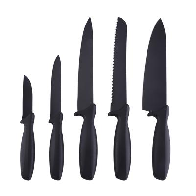 China 5 PCS Stainless Steel Black Coating Kitchen Knife Stocked Non-Stick Set for sale