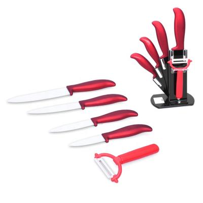 China 2017 Sustainable New Design Rubberized ABS Handle Holder 6PCS Acrylic Ceramic Knife Set With Peeler for sale