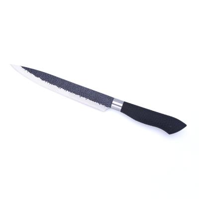 China Sustainable Soft Handle Embossed Non-Stick Embossed Coating 8 Inch Black Kitchen Carving Knife for sale