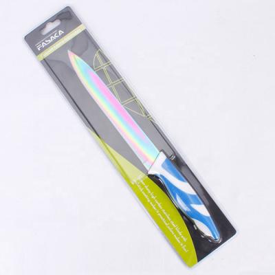 China Stainless Steel Viable Stick Color Coating Titanium Non Slicing Knife 8 Inch Carving Kitchen Knife for sale