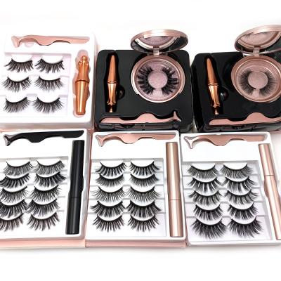 China Natural Soft 3d Eyelash Magnetic False Eyelashes With Lash Packaging Box Eyelash Eyeliner Kit 5 Magnets Magnetic Eyelashes for sale