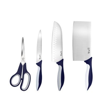 China Viable Professional Stainless Steel 6 Pcs Kitchen Knife Set With Block Scissors Chef Bread Slicer Santoku Steak Wooden Paring Knife for sale